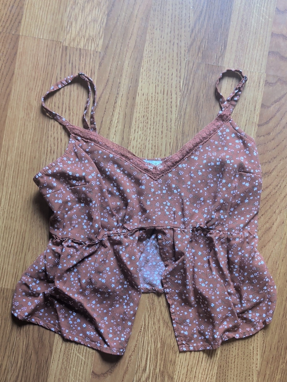Hollister Rust Floral Lace-Trim Chemise Cami